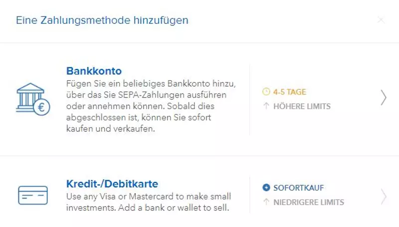 Coinbase Zahlungsmöglichkeiten