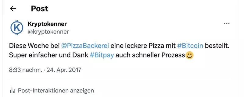 Pizza mit Bitcoin im Jahr 2017 gekauft