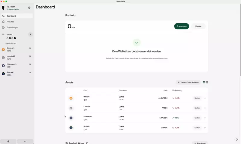 Trezor Suite Wallet Dashboard