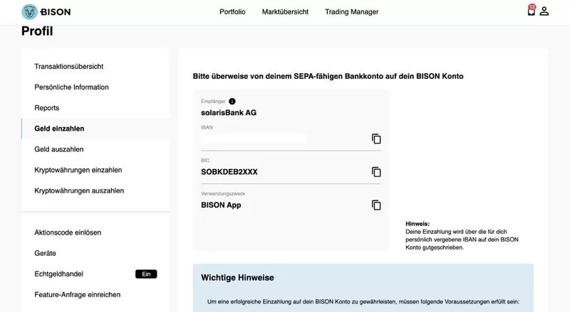 Bison App Geld Einzahlen