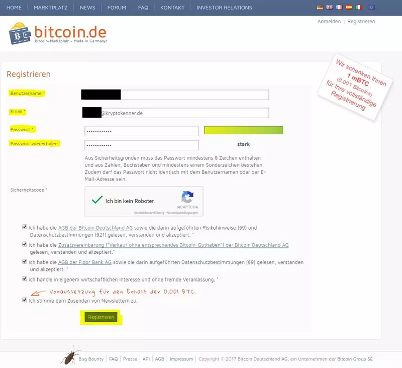 Bitcoin.de Anmeldung