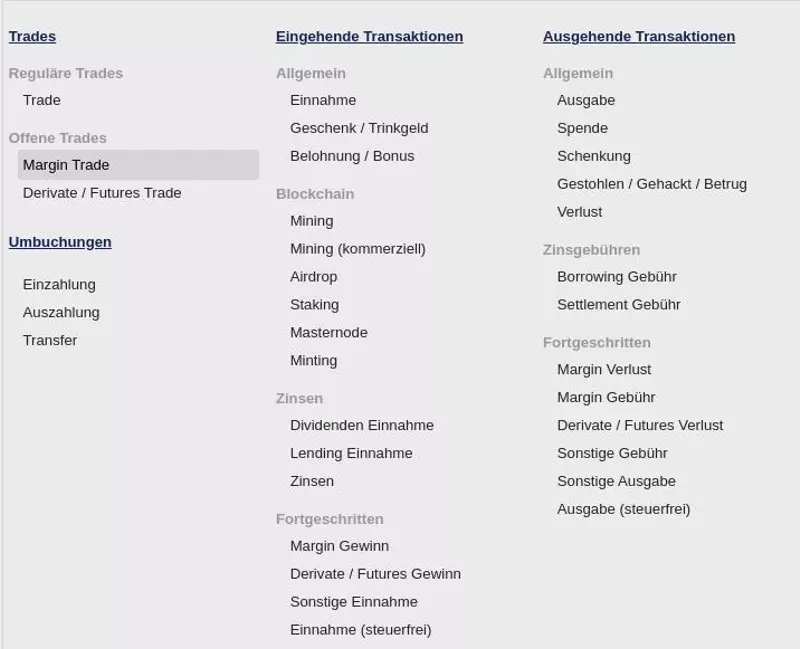 Eintragen der Coins in CoinTracking