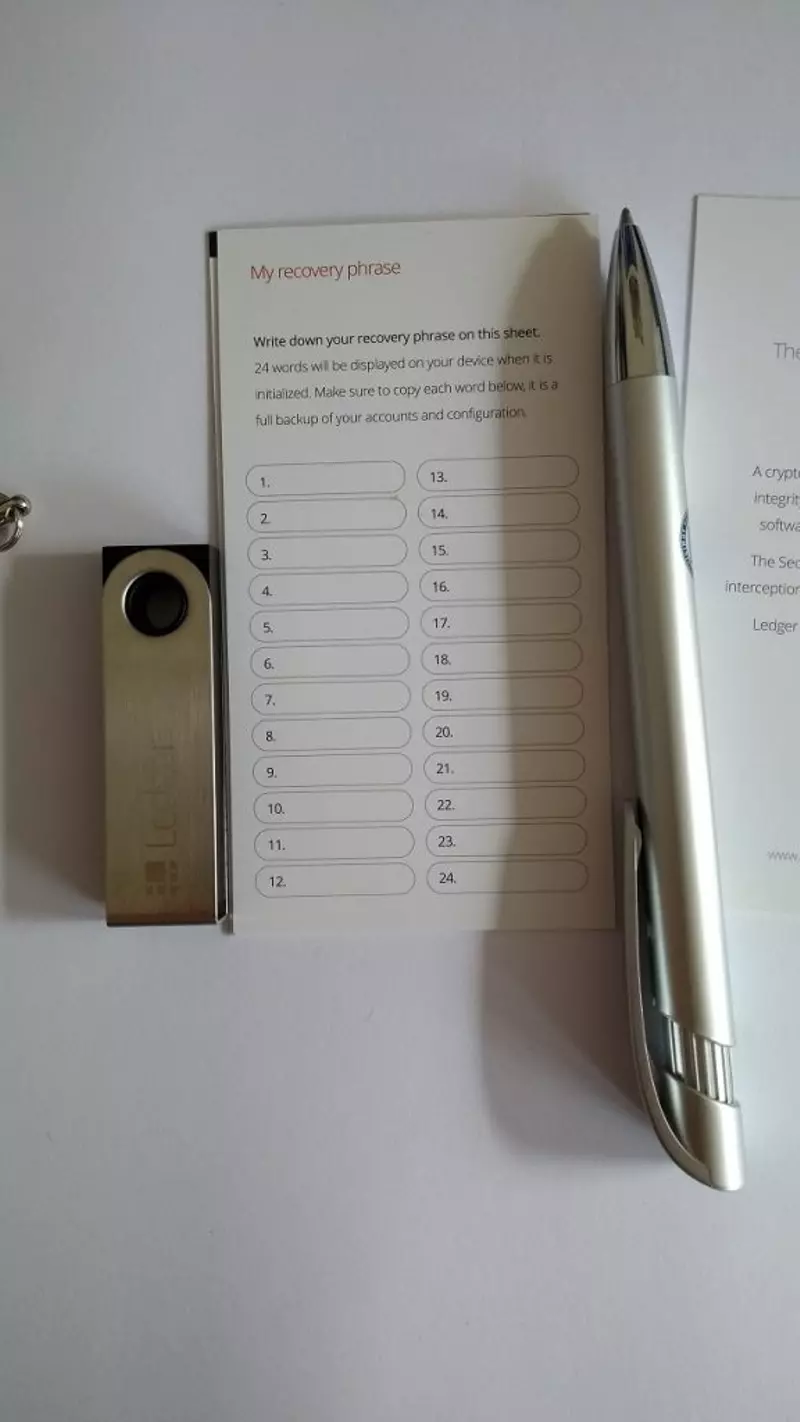 Ledger Nano S Backup Papier