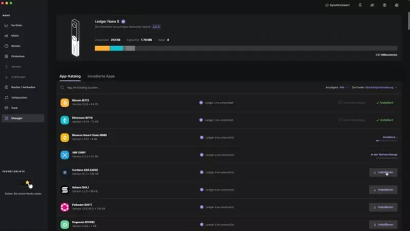 Ledger Nano X Ledger Live App verfügbare Coins
