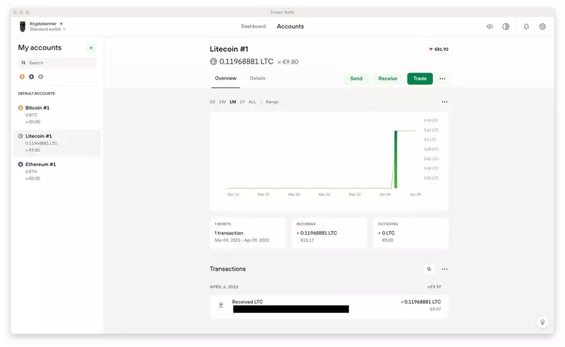 Trezor Suite Benutzeroberfläche
