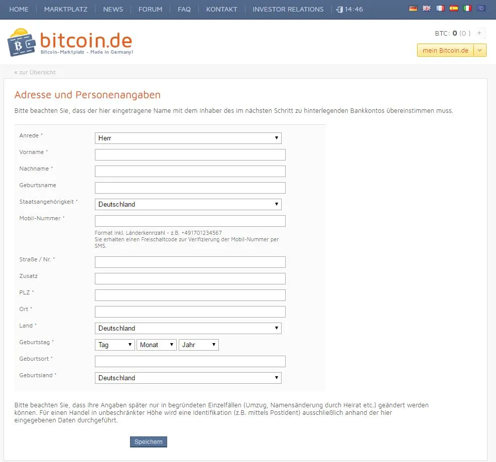 Bitcoin.de Anmeldung